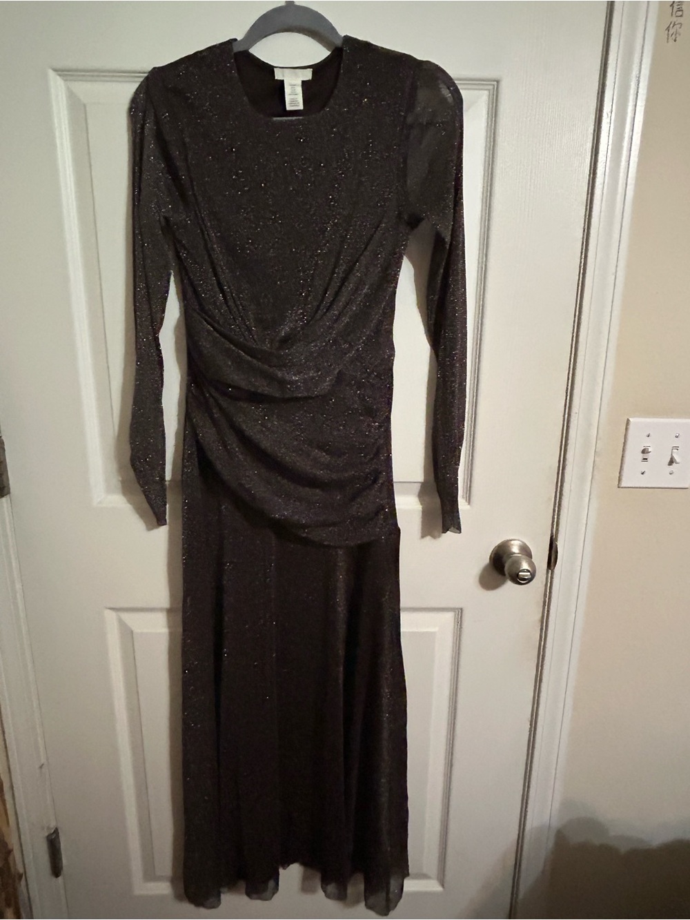 H&M Black Sparkle Long Sleeve Evening Gown Size Medium